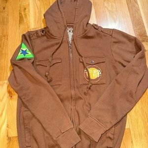 Ripple Junction Big Lebowski Hoodie Mens S Brown Graphic Front & Back Full Zip‎